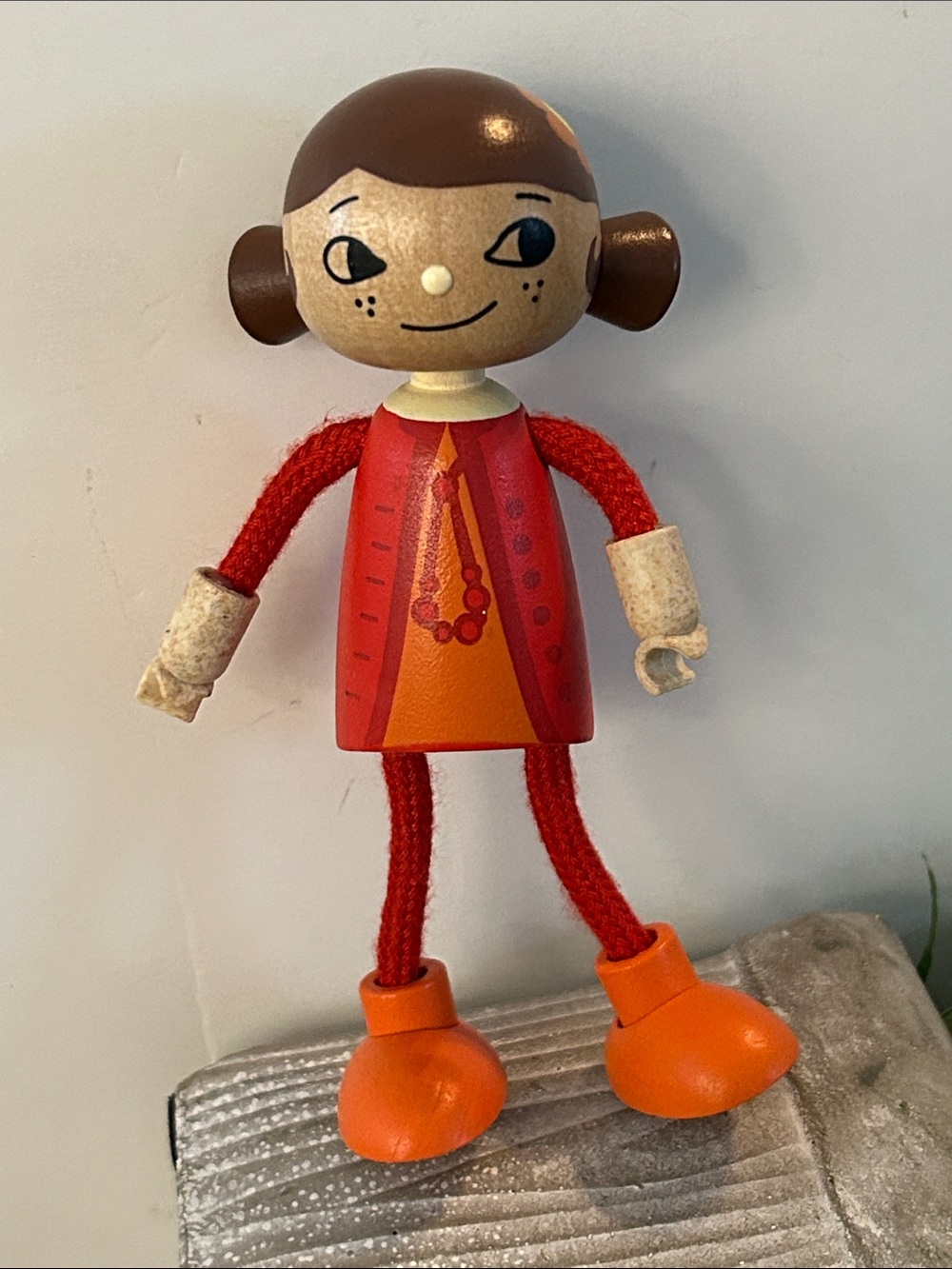 Hape Wooden Girl Toy Doll in Red and Orange dress